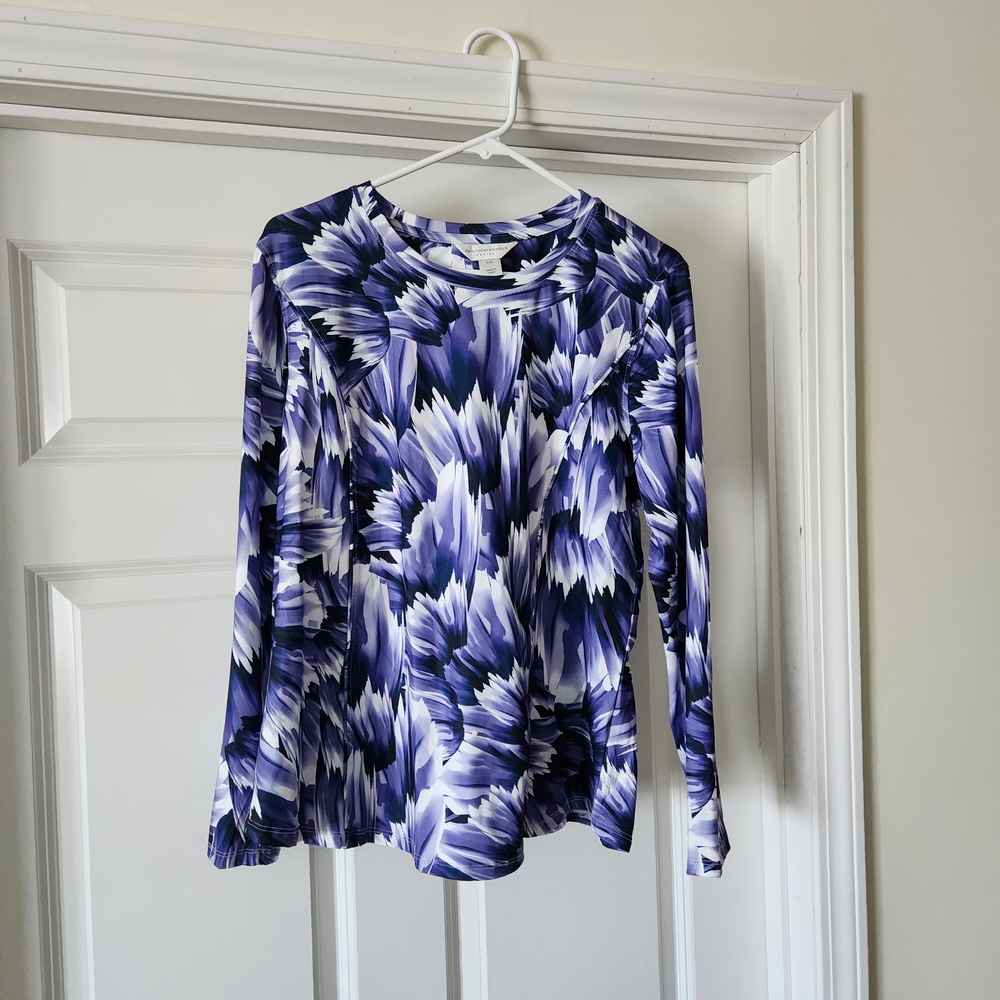 Christopher & Banks Purple and White Floral-Print Long Sleeve Top